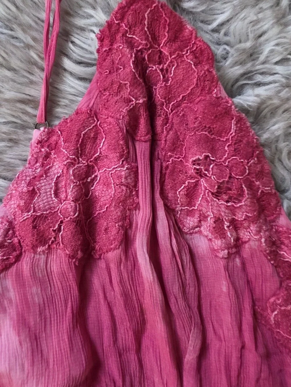 Free People Forever Fuschia Pink Tie-Dye‎ Lace Trim Maxi Dress Women's